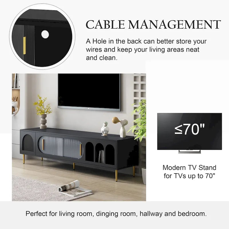 Meuble TV pour téléviseur de plus de 70 pouces, meuble TV console multimédia, avec 3 étagères et 2 placards