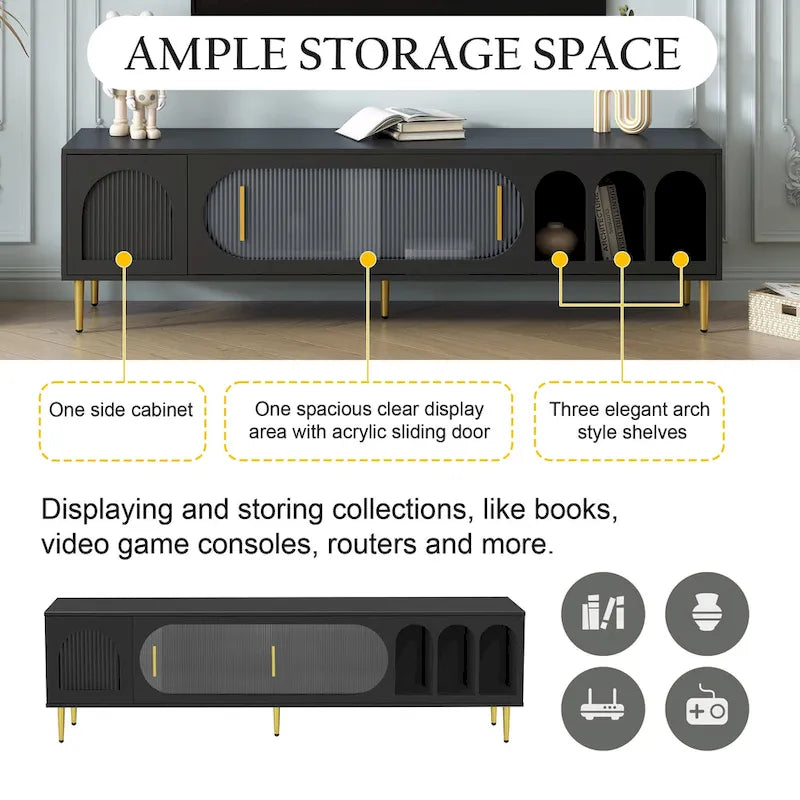 Meuble TV pour téléviseur de plus de 70 pouces, meuble TV console multimédia, avec 3 étagères et 2 placards
