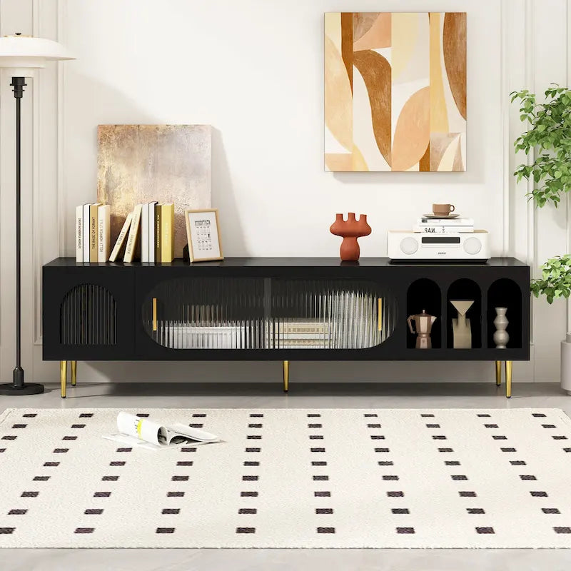 Meuble TV pour téléviseur de plus de 70 pouces, meuble TV console multimédia, avec 3 étagères et 2 placards