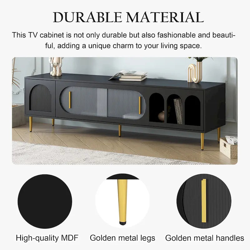 Meuble TV pour téléviseur de plus de 70 pouces, meuble TV console multimédia, avec 3 étagères et 2 placards