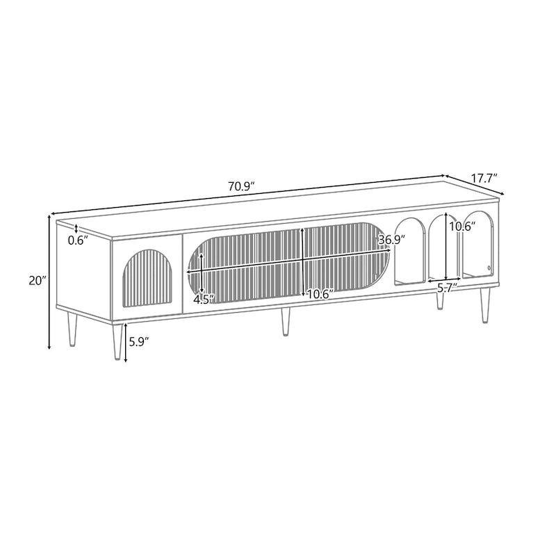 Meuble TV pour téléviseur de plus de 70 pouces, meuble TV console multimédia, avec 3 étagères et 2 placards
